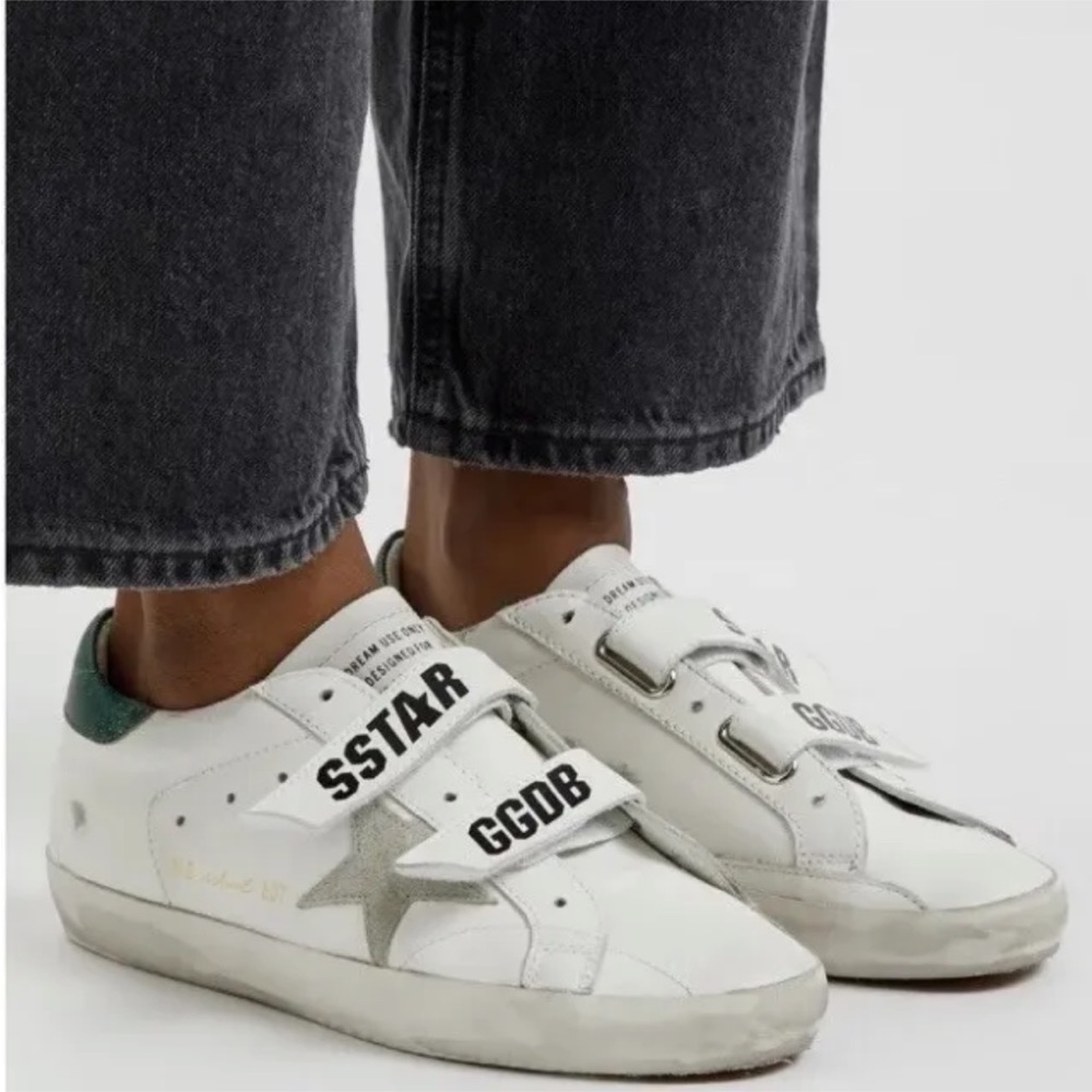 Golden Goose Old School Sneaker White Leather/Ice Suede/Green sz 39 New in Box
